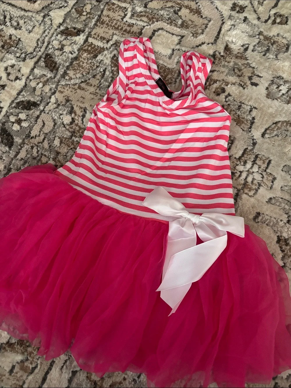 Girls Pink Striped Tutu Dress Costume with Satin Bow